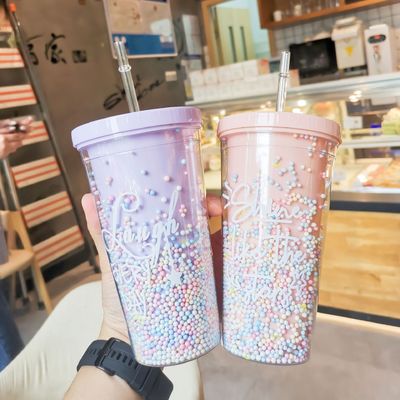 Минималистский дизайн стиль двойной стены сок Tumbler со соломой для удобства девушек