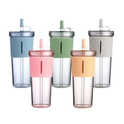 Бес BPA многоразовые офисные чашки 700 мл пластиковые бутылки с крышкой и соломой