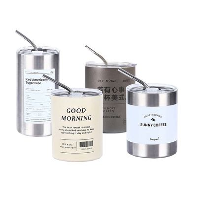 Нержавеющая сталь 320ml/600ml Двухстенные тонкие прямые изолированные чашки для кофе с крышкой и соломой