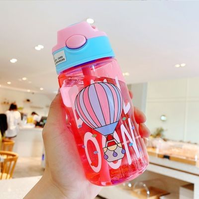 16OZ Дети Милый портативный водонепроницаемый прямой напиток Пластиковая бутылка с соломой