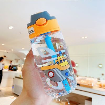 16OZ Дети Милый портативный водонепроницаемый прямой напиток Пластиковая бутылка с соломой