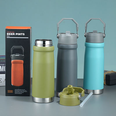 Прямая чашка Custom Logo Hot Travel 500ml 650Ml Двойная стена Нержавеющая сталь Спортивная бутылка с ручкой