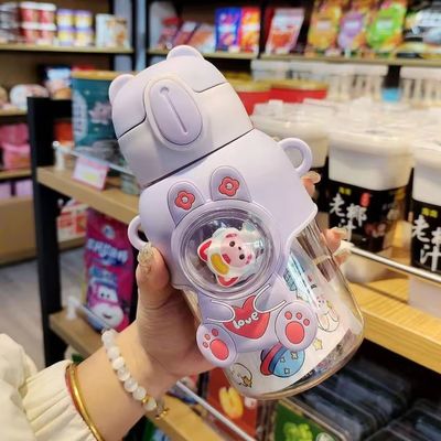 Юнисекс Милая бутылка с водой Анти-капли Сламчатый стакан для детей Пластиковая посуда для питья Детские чашки