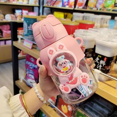Юнисекс Милая бутылка с водой Анти-капли Сламчатый стакан для детей Пластиковая посуда для питья Детские чашки
