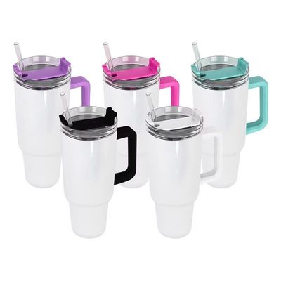 40oz Tumbler с ручкой и соломенной крышкой Нержавеющая сталь Tumblers цветные автомобильные чашки для работы