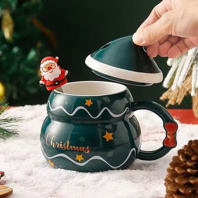Керамический снежный человек кружка с крышкой и ложкой 16 OZ рождественский подарочный стакан для кофе чай и молоко
