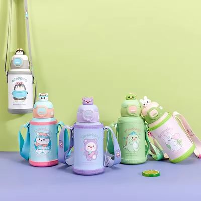 Держите горячее 3-6 часов Милый детский мультфильм из нержавеющей стали Изолированная бутылка с водой 500 мл