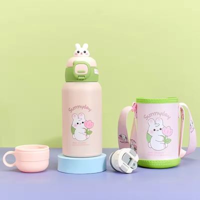 Нержавеющая сталь мультфильм двойной стены вакуум для детей изолированная бутылка с соломенной крышкой