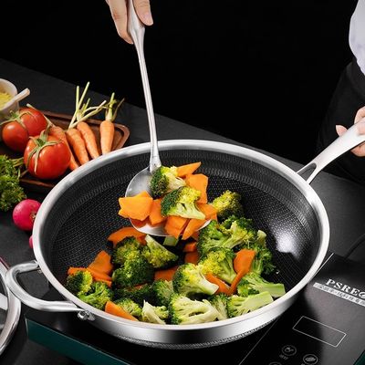 Специальное печать логотипа Нержавеющая сталь Wok Подходит для печи и экологически чистых приготовления пищи