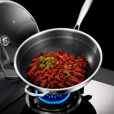 Устойчивое 316 нержавеющей стали Wok 32cm 34cm Двухсторонний экран Медоносная кухонная посуда