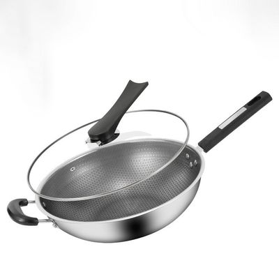 Устойчивый к ржавчине 304 нержавеющая сталь Wok с не липким покрытием и узором соломинки