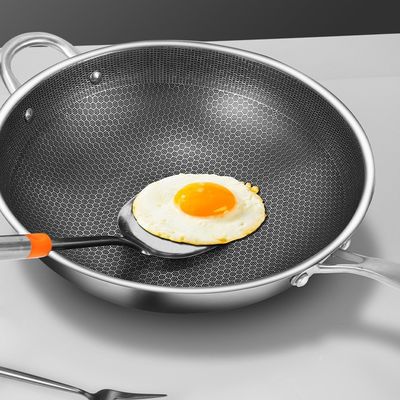 Устойчивый к ржавчине 304 нержавеющая сталь Wok с не липким покрытием и узором соломинки