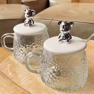 Чашка для завтрака с крышкой ручки и крышкой Прозрачная стеклянная чашка для кофе 12,5*13*8 см