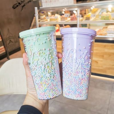 Минималистский дизайн стиль двойной стены сок Tumbler со соломой для удобства девушек