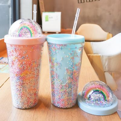 Минималистский дизайн стиль двойной стены сок Tumbler со соломой для удобства девушек