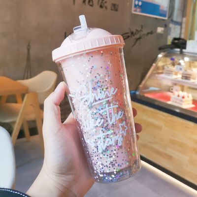 Минималистский дизайн стиль двойной стены сок Tumbler со соломой для удобства девушек