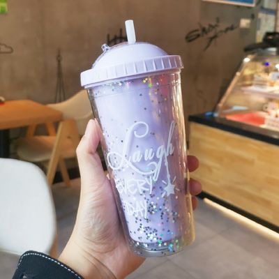 Минималистский дизайн стиль двойной стены сок Tumbler со соломой для удобства девушек