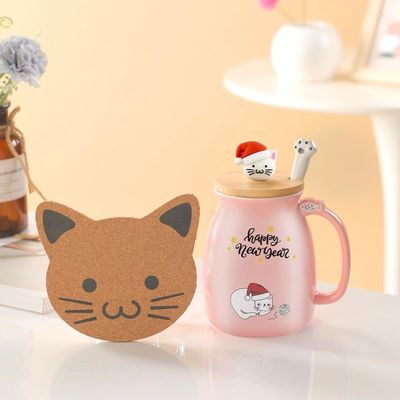 Прозрачная портативная керамическая чашка для кофе с 3D-дизайном котенка и ложкой из нержавеющей стали
