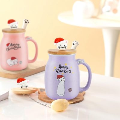 Прозрачная портативная керамическая чашка для кофе с 3D-дизайном котенка и ложкой из нержавеющей стали