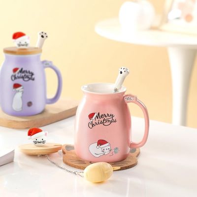 Прозрачная портативная керамическая чашка для кофе с 3D-дизайном котенка и ложкой из нержавеющей стали