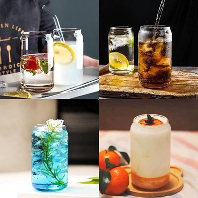 16OZ Стеклянные водонепроницаемые многоразовые кружки с крышкой и бамбуковыми соломинками 210 г для пользы клиента