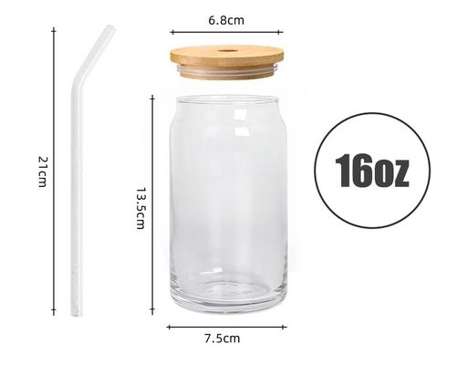 16OZ Стеклянные водонепроницаемые многоразовые кружки с крышкой и бамбуковыми соломинками 210 г для пользы клиента