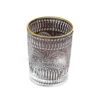 300ML/380ML Вместимость прямая солнцезащитная рельефная стеклянная чашка для питьевой воды в ретро стиле