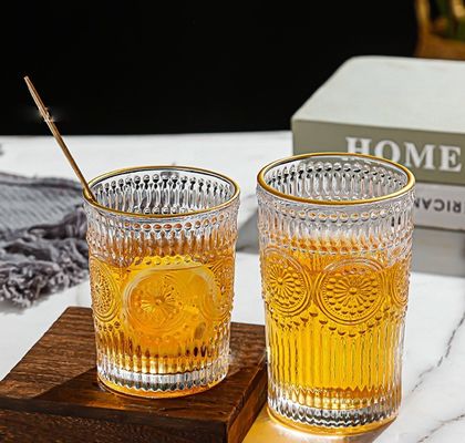OEM креативный ретро рельефный подсолнечник виски молочный сок Tumbler стеклянная теплостойкая чашка с водой