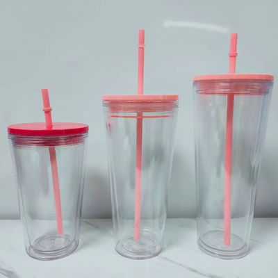 16oz/24oz Custom Pattern Clear Plastic Water Bottle с крышкой и соломой Внешний стиль