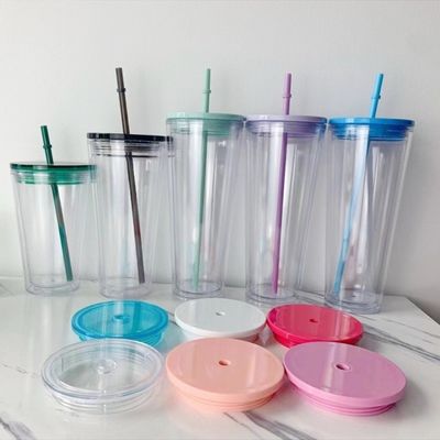 16oz/24oz Custom Pattern Clear Plastic Water Bottle с крышкой и соломой Внешний стиль