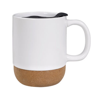 450ML Custom Logo Matte Black White Cork Base Ceramic Coffee Travel Mug с крышкой из полиэтилена