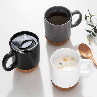 450ML Custom Logo Matte Black White Cork Base Ceramic Coffee Travel Mug с крышкой из полиэтилена