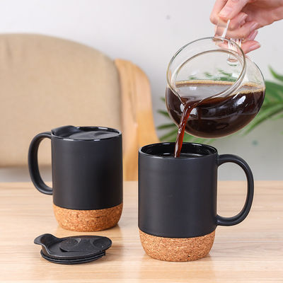 14 OZ Корковый основной каменный материал матовый дизайн керамический кофейный кружок с крышкой PP и прочный