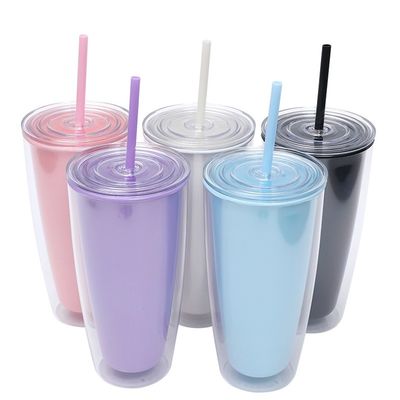 Цветная кружка без BPA с двойной стеной и прямой соломой