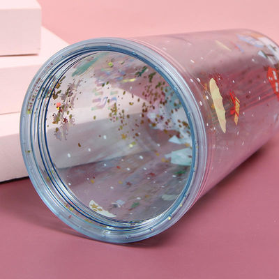 Пластмассовые рождественские чашки 500 мл Glitter Двойная стена питьевая бутылка с крышками и соломинками