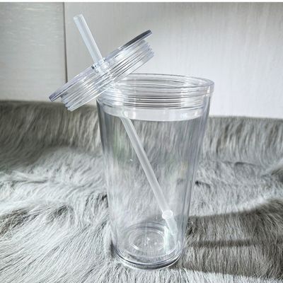 1 шт. Сделай самостоятельно 16oz 24oz двойная стена пластик акриловый прозрачный стакан с соломой и крышкой