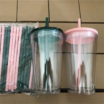 1 шт. Сделай самостоятельно 16oz 24oz двойная стена пластик акриловый прозрачный стакан с соломой и крышкой