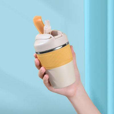 Custom Logo 350ml 480ml 316 бутылка с водой из нержавеющей стали с силиконовой крышкой и соломой