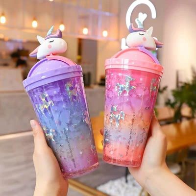 Возвращение в школу Бутылка с водой Новейшая двойная стена Пластиковая бутылка с соломой и крышкой