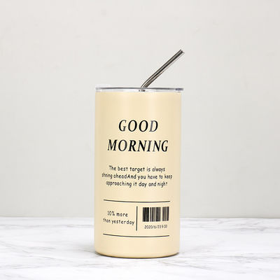 Нержавеющая сталь 320ml/600ml Двухстенные тонкие прямые изолированные чашки для кофе с крышкой и соломой