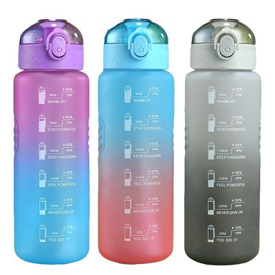 Образец предоставить 1L пластиковый BPA свободный спортивный тренажерный зал бутылка с водой с маркером времени и соломой