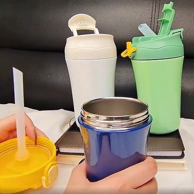 15 унций вакуумная бутылка с водой для офиса с двойной стенкой, изолированная для путешествий, чашка для кофе с силиконовой крышкой.